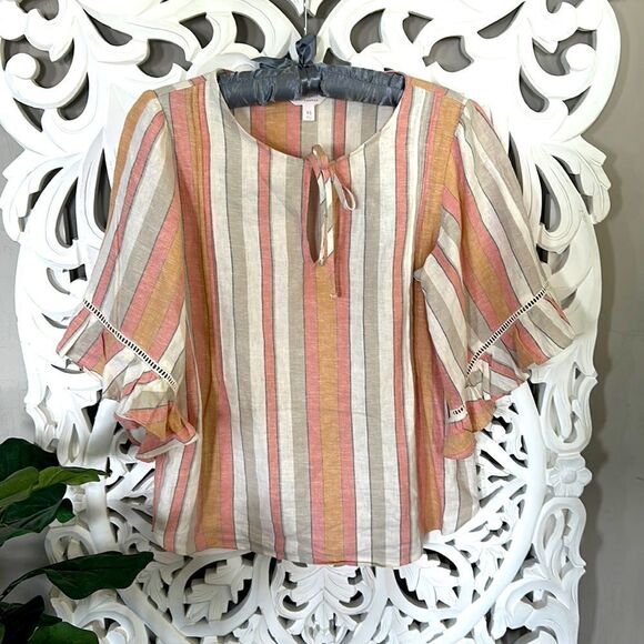 Lauren Conrad Linen Stripe Top - Picture 1 of 8